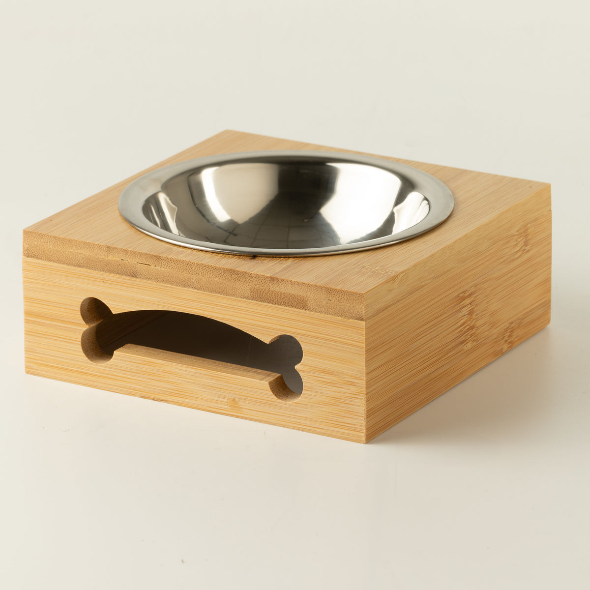 Stainless Steel Pet Bowl with Natural Wooden Stand