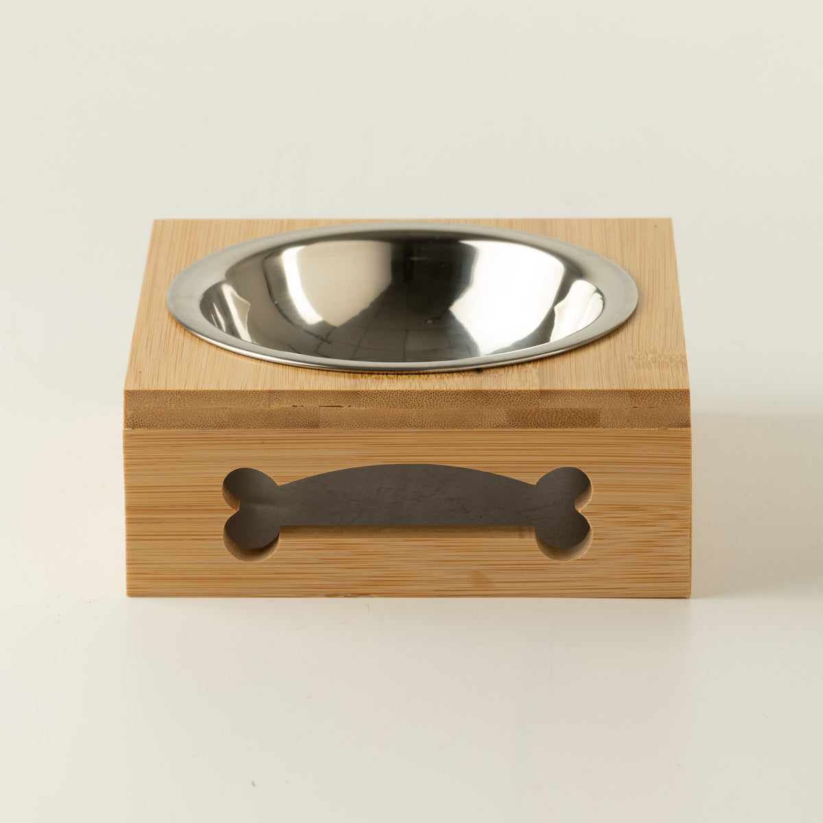 Stainless Steel Pet Bowl with Natural Wooden Stand