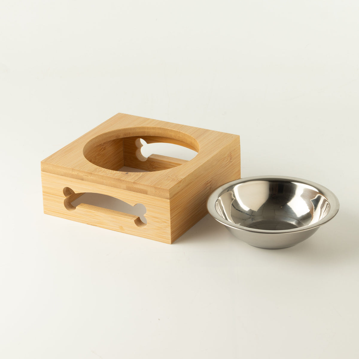 Stainless Steel Pet Bowl with Natural Wooden Stand